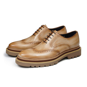 European style brocade engraved leather shoes for men-English style genuine leather thick-soled wedding shoes-formal business - Product Image 1