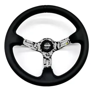 TIYPEOR Universal New Design Black 340mm Deep Plate Customized Bracket Embroidered Racing Steering Wheel
