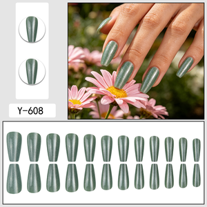 <span class=keywords><strong>Faux</strong></span> Ongles à Presser Réutilisables pour Femmes, Couverture Complète, Forme Ballerine Moyenne, Vert Sauge Pailleté Brillant, Style Français, en ABS, pour Usage Quotidien et Soirées, Beauté - Product Image 4