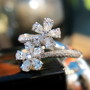 Women's Flower <b>Open</b> <b>Ring</b> Pear Shape Cubic Zirconia Fashion Jewelry Finger <b>Ring</b> - Product Image 2