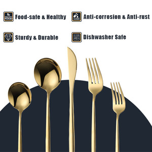 Bán buôn 20 cái sang trọng bạc vàng đen bạc Set thép không gỉ Flatware thiết lập dao kéo dao nĩa Spoon Set Đối với trang chủ - Product Image 3