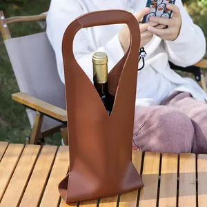 Bolsa de regalo de vino Bolsas de transporte de vino de una sola botella de cuero PU Bolsa de soporte de vino reutilizable con asa para viajes