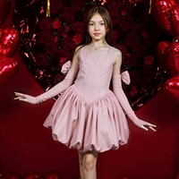 Robe de princesse pour fille, vêtements pour enfants en gros, robe de fête pour fille avec fleurs 3D appliquées, longueur genou, bretelles spaghetti