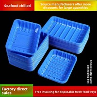 Barquette jetable rectangulaire bleue pour aliments frais, conteneur alimentaire congelé pour supermarché, boîte d'emballage en PP pour fruits, légumes, fruits de mer/poissons