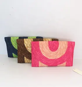 Bolsa de palha colorida artesanal, de alta qualidade, para o verão, para mulheres