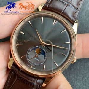 Reloj automático para hombre en oro rosa con esfera gris con fase lunar y correa de cuero marrón - Product Image 3