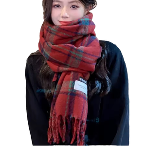 Écharpe longue pour femme, style Noël, rouge, chaude pour l'hiver, en polyester/coton, vente en gros - Product Image 2
