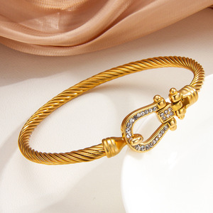 SZ260 Fashion Stainless Steel <b>Bangle</b> <b>Bracelet</b> 18K Gold Plated Women Waterproof Non Tarnish CZ Twist Cable <b>Bracelet</b> - Product Image 4