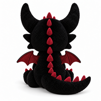 Peluche Dragon Noir avec Ailes Rouges, Cornes et Pointes – Animal en Peluche Fantastique Personnalisé pour Cadeaux en Gros
