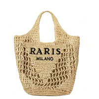 Sac fourre-tout tendance en paille tressée avec broderie, léger, en crochet, pour la plage et les voyages – Collection Été 2026