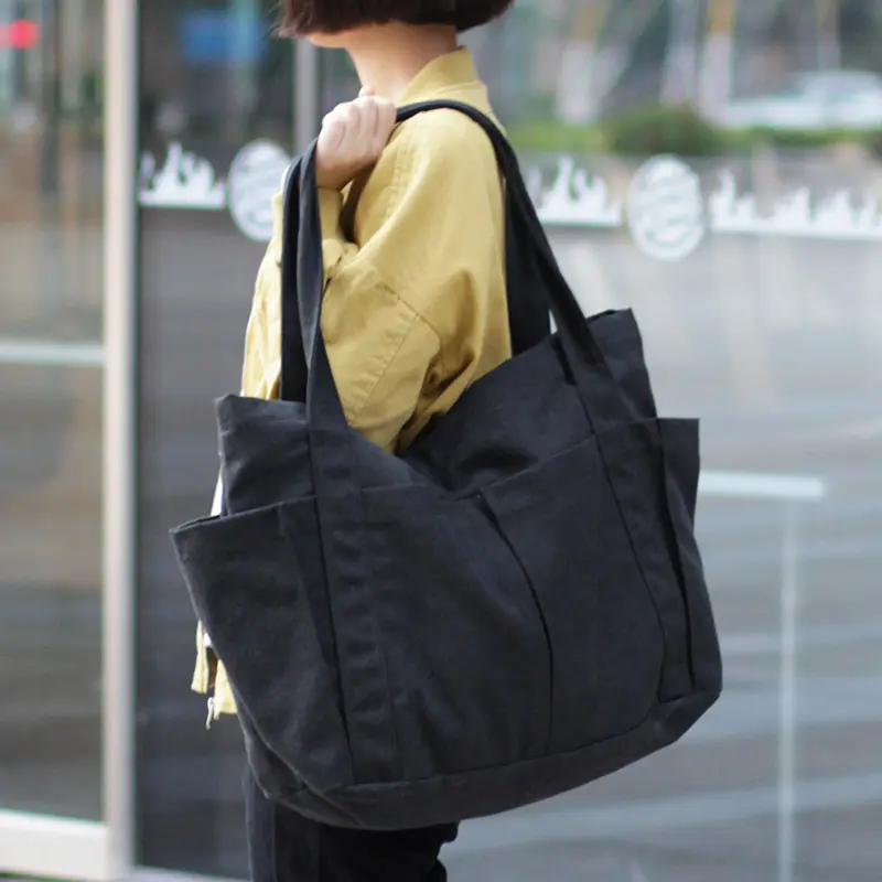 Leisure Art Solid Color Canvas Bag Trendy Cloth Handbag Simple Fashion Large Capacity Shoulder Bag