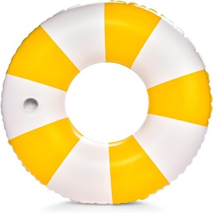 Retro Striped Inflatable Pool Float 48 Inch Adult Swim Ring With Cup Holder For Swimming Pools Water Parks Beaches - Product Image 1