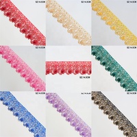Vente en gros de dentelle à paillettes soluble dans l'eau, accessoires vestimentaires, 14,5-30 cm, broderie florale 3D en fil d'or, Tiras De Bordado