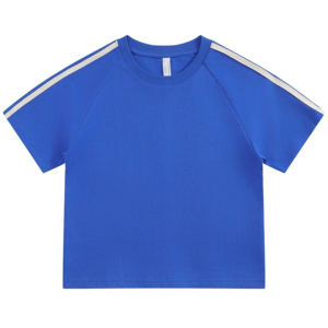 Tee-shirt en pur coton 240gsm à manches courtes, raglan, ruban à double rayures contrastées - Product Image 1