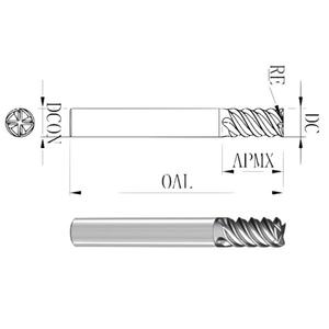 Fresa de esquina de titanio de 4 filos con radio, vástago recto [Diámetro]mm (R[R]mm), hélice variable para OEM de estructuras aeroespaciales - Product Image 1