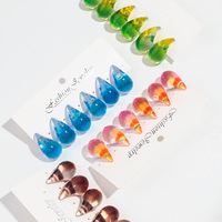Nuevos Pendientes de Gota Color Zumo de Verano para Chica Bonita, Joyería para Fiesta, Juego de 3 Pares de Pendientes de Gota de Acrílico Transparente de Dos Tonos