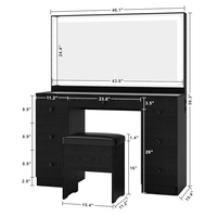 Table de toilette moderne personnalisée, meuble de maquillage avec éclairage LED et prises électriques, table de toilette en bois noir pour chambres à coucher