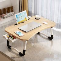 Escritorio Plegable Ajustable de Madera para Cama, Mesa Multifuncional para Computadora Portátil con Cajón