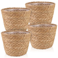 Ensemble de 3 pots à plantes en jonc de mer naturel tressé à la main, paniers à plantes tissés avec doublure, couvre-pots décoratifs pour la maison et le jardin