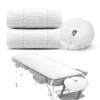 Ensemble de table de massage matelassée OEM personnalisée de haute qualité avec drap plat et coussin 100 % polaire synthétique avec cache-visage