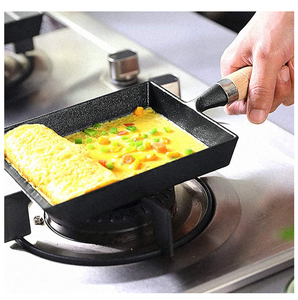 Iron Tamagoyaki <strong>Pan</strong> Cast Skillet Omelet Rolled Egg <strong>Pan</strong> Nonstick Frying <strong>Pans</strong> with Wooden Handle - Square <strong>Grill</strong> - Product Image 2