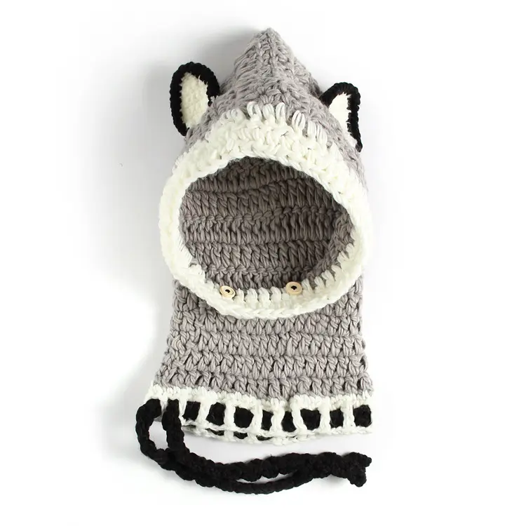 Handmade Kids Cute cap Fox knit hat earflap Bun hat warm Beanie winter hats for baby boys girls M0337