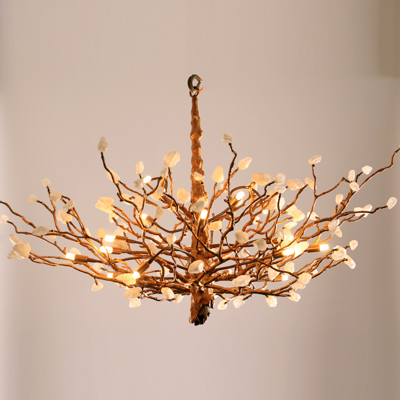 Dedicate Round Flower Brown Body Color Copper Brass K9  Crystal Ceiling Mounted Pendant Lamp Chandelier For Restaurant Bedroom