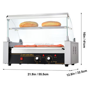 WeWork Roller anjing panas komersial 7 rol 18 mesin panggang sosis anjing panas tudung kaca penutup akrilik 2 dalam 1 penghangat roti kompor - Product Image 3