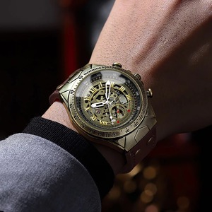 Reloj Mecánico Automático de Moda para Hombre, de Cuero, Cómodo, con Doble Esfera Hueca y Puntero Luminoso - Product Image 4