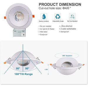ไฟเพดานแบบฝัง LED Lightdot 12 ชิ้น ขนาด 6 นิ้ว ปรับได้ 360+90 องศา เลือกสีได้ 3CCT ปรับความสว่างได้ (5%-100%) แสงสีขาว - Product Image 5