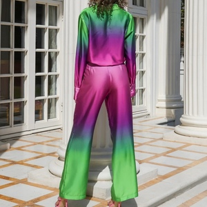 New Women's Loose Printed Long Sleeve Shirt Long <b>Pants</b> Gradient Color Casual 2 Piece Set Fashion - Product Image 3