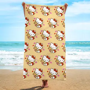 2024 productos de verano gato de dibujos animados personalizado niños Toalla de playa reciclada de algodón súper suave ligero
