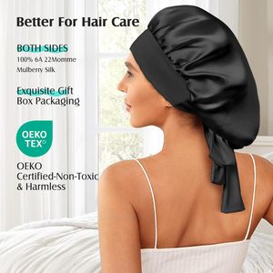 Gorros de satén a rayas de tamaño mediano al por mayor para el cuidado del cabello en invierno, gorros ajustables con lazo, gorros de algodón y elastano personalizados - Product Image 2
