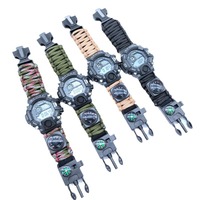 Bracelet de survie tressé d'extérieur avec sifflet de secours, boussole, allume-feu, couteau multi-outils et montre d'escalade étanche