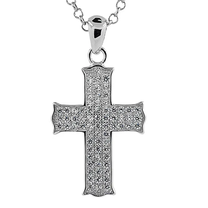 Solid Silver Bling Iced Out Cubic Zircon Cross Pendant Wholesale