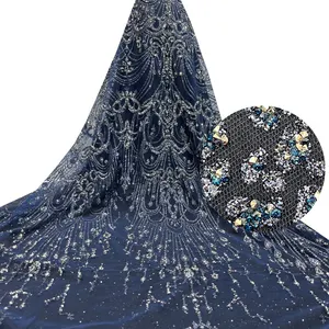 Премиум темно-синее Африканское платье для выпускного вечера ткань со стразами сетчатая кружевная ткань