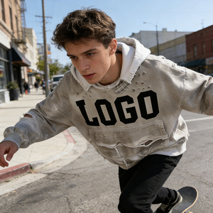 Felpa con Cappuccio da Uomo Personalizzata con Logo, Design Streetwear Pesante 450GSM, Taglio Distressed, Oversize, 100% Cotone, Effetto Lavaggio Acido - Product Image 4