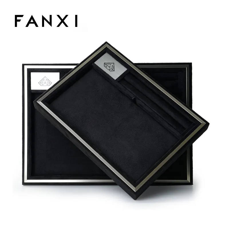 FANXI हटाने योग्य साबर आभूषण प्रदर्शन ट्रे पैड अंगूठी के लिए हार कान की बाली धारक आयोजक के साथ कस्टम Stackable गहने ट्रे