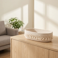 Panier de rangement en corde de coton Tasser ovale blanc crémeux moderne écologique Durable multifonctionnel pour la vie d'arrangement d'articles divers