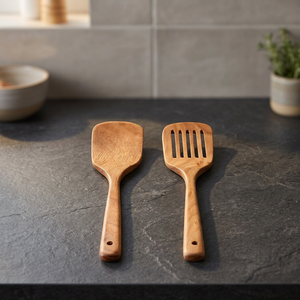<b>Wooden</b> Spatula Set 2-Piece Solid Wood Slotted Turner and Spoon <b>Utensils</b> Lightweight Kitchen Tools Hand Wash Only - Product Image 4