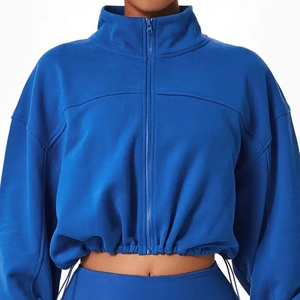 Giacche Sportive Corte con Coulisse per Donne, <span class=keywords><strong>Felpa</strong></span> Crop con Zip e Colletto Alto per Allenamento - Product Image 3