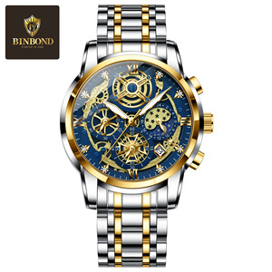 Binbang Men's Quartz Watch Analog 7mm Waterproof Luminous Moon Phase Date Chronograph Stainless Steel Bracelet Business Casual - Product Image 5