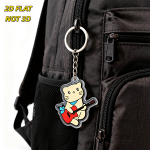 Llavero de acrílico con diseño de gato con <span class=keywords><strong>guitarra</strong></span>, lindo felino color crema con <span class=keywords><strong>guitarra</strong></span> roja y lazo azul, colgante transparente y duradero, accesorio para amantes de la música y de las mascotas - Product Image 4