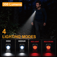 Mini lampe torche LED rechargeable 300 lumens avec clip magnétique, Type-C, 4 modes, lumière rouge stroboscopique, idéale pour le travail, la réparation et la course à pied - Fabrication OEM/ODM