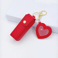 Haute qualité amour forme PU cuir maquillage porte-clés miroir Portable coeur petit miroir et porte-rouge à lèvres pour femmes filles