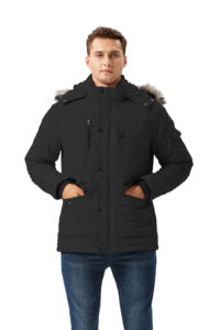 Мужская теплая куртка с капюшоном, утолщенная стеганая зимняя куртка-парка со съемным меховым капюшоном - Product Image 3