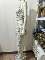 GX1038 Fashion 2026 Pakaian Wanita Musim Panas Vendor Street Wear Atasan Halter V-Neck Motif Polkadot dan Rok Mini Set 2 Potong