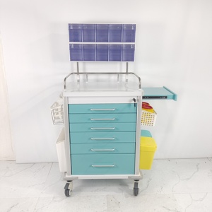 Chariot médical d'urgence ABS pour hôpital avec verrouillage centralisé, poteau porte-perfusion et <span class=keywords><strong>support</strong></span> pour bouteille d'oxygène - Product Image 1
