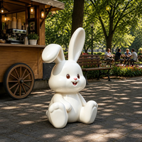 Sculpture en résine et fibre de verre de lapin mignon de dessin animé, décoration de jardin extérieure personnalisée, pour zone touristique, rue commerciale et parc.