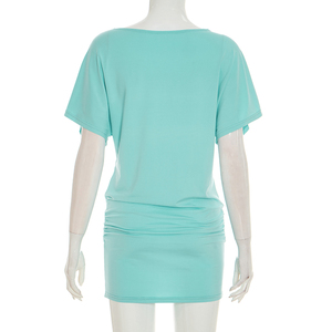 Viviblook C26DS098 Women Summer Dress New Sexy V-Neck Solid Color Short Sleeve <b>Mini</b> Bodycon Dress - Product Image 3